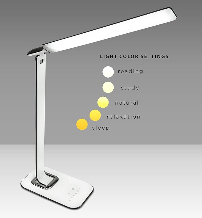 LED Desk Lamp With USB Charging Port Dimmable Touch Controls w/Color Adjustment, Eye Care Task Lamp, 5W, 1000 Lux,Multicolor - LeafyLoom