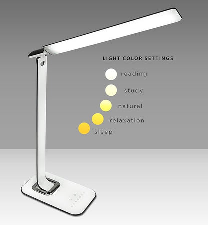 LED Desk Lamp With USB Charging Port Dimmable Touch Controls w/Color Adjustment, Eye Care Task Lamp, 5W, 1000 Lux,Multicolor - LeafyLoom