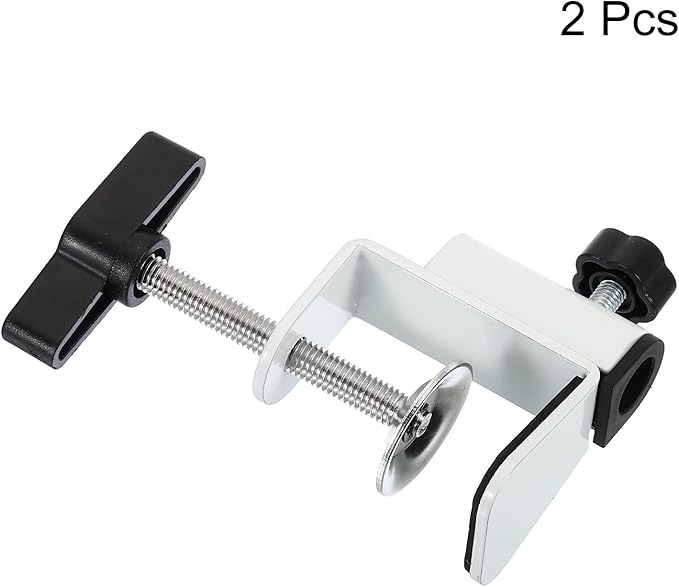 PATIKIL 0.49" Hole Dia. Desk Clamp, 2 Pcs Universal C-Clamp Base with Adjustable Screw for Microphone Mic Arm Table Lamp Mount Holder, White - LeafyLoom