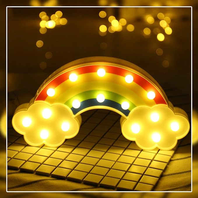 GUOCHENG Rainbow Marquee Night Light Battery Operated LED Night Table Lamps for Children Bedroom Nursery, Christmas Birthday Gifts for Kids - LeafyLoom