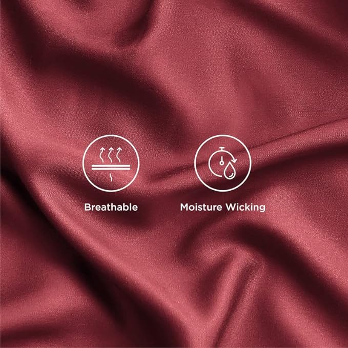 Bedsure Full Size Sheets, Cooling Sheets Full, Rayon Derived from Bamboo, Deep Pocket Up to 16", Breathable & Soft Bed Sheets, Hotel Luxury Silky Bedding Sheets & Pillowcases, Burgundy - LeafyLoom