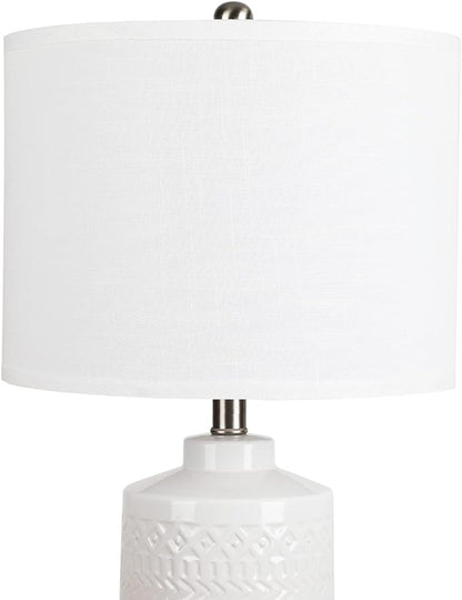 24.5" White Ceramic Table Lamp: 3-Way Dimmable Nightstand Lamp with White Linen Shade | Office Reading Lamp Bedside Lamp White Lamp for Bedrooms & Living Room (Bulb Included) - LeafyLoom