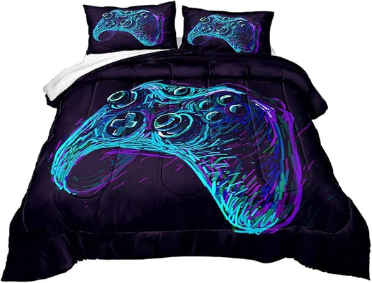 Gaming Comforter for Boys Teen,Game Contoller Bedding Set for Boys Kids,Down Alternative Comforter for All Season,Gamer Home Decor for Boys Comforter Set (Comforter-Game35, Queen) - LeafyLoom