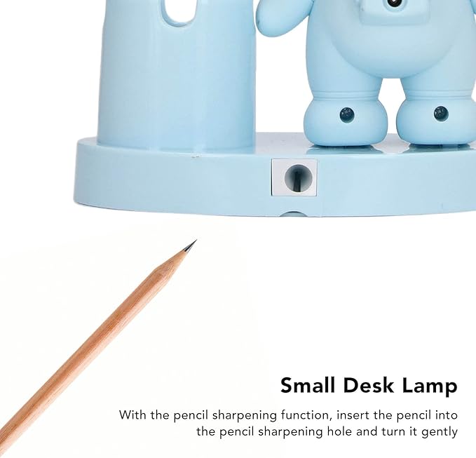 SUNGOOYUE Shape Small Desk Lamp, Rechargeable Desk Lamp with Pen Holder Sharpener Night Light for Dorm Bedroom (Blue) - LeafyLoom