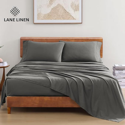 LANE LINEN 100% Organic Cotton Twin XL Sheets Set 3-Piece Pure Percale Soft Bedding Breathable Fits Mattress Upto 15" Deep - Charcoal - LeafyLoom