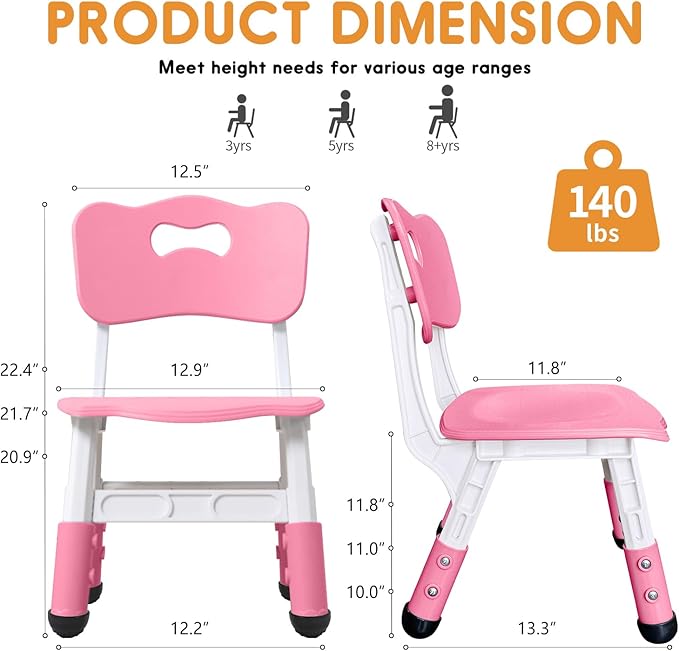 kids chair adjustable height Children chairs suitable for Children age 2-8 with foot covers for home classroom kindergarten and children's venues two-pack - LeafyLoom