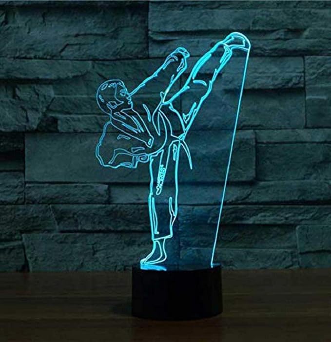 Creative 3D Taekwondo Night Light 16 Colors Changing USB Power Remote Control Touch Switch Decor Lamp Optical Illusion Lamp LED Table Desk Lamp Children Kids Christmas Brithday Gift - LeafyLoom