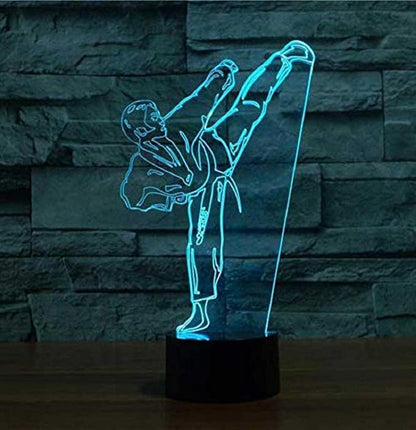 Creative 3D Taekwondo Night Light 16 Colors Changing USB Power Remote Control Touch Switch Decor Lamp Optical Illusion Lamp LED Table Desk Lamp Children Kids Christmas Brithday Gift - LeafyLoom