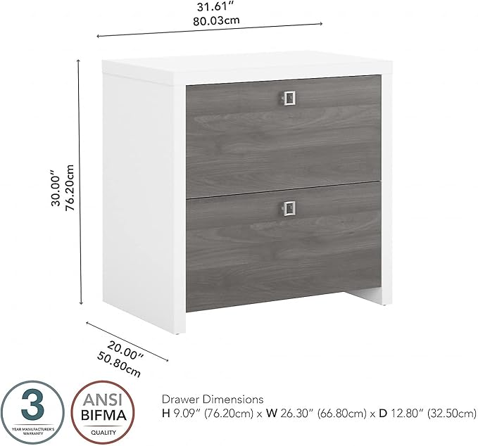 Office by kathy ireland Echo 2-Drawer Lateral File Cabinet, Letter/Legal, Pure White/Modern Gray, 32-inch (KI60502-03) - LeafyLoom