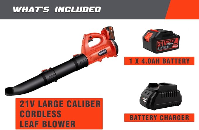 21V Cordless Leaf Blower, 350CFM 150MPH Electric Leaf Blower (4.0Ah Battery & Charger Included), 6 Variable Speeds, Lightweight for Lawn Care, Snow, Yard, Debris and Dust - LeafyLoom