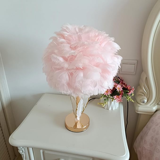 ZYLEIESENBAO Girl Lamp Creative Feather Table Lamp Gold Pink Bedside Princess Lamp Goose Feather Desk Lamp Simple Atmosphere Decoration Art Wedding Romantic Table Lamp - LeafyLoom