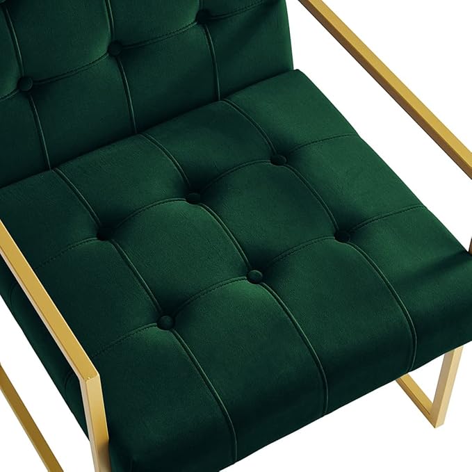 24KF Modern Jade Velvet Button Tufted Accent Chair with Golden Metal Stand, Decorative Furniture Chairs for Living Room Bedroom -Jade - LeafyLoom