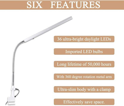 FILFEEL Tattoo Light, Ultra-Slim LED Desk 360 Degree Rotation Metal Arm Eye-Caring Office Lamp Makeup(US Plug) - LeafyLoom