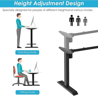 Electric, Single Motor Height Adjustable 2 Button Controller, Table Base for Work Home Office Computer Workstation Standing Desk Frame, Black - LeafyLoom