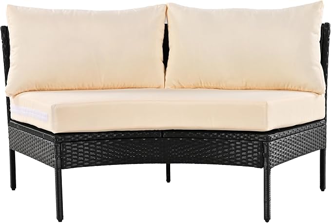 Merax Patio Furniture Sets Outdoor, All Weather Half-Moon Sectional PE Rattan Sofa with Cushions, Beige - LeafyLoom