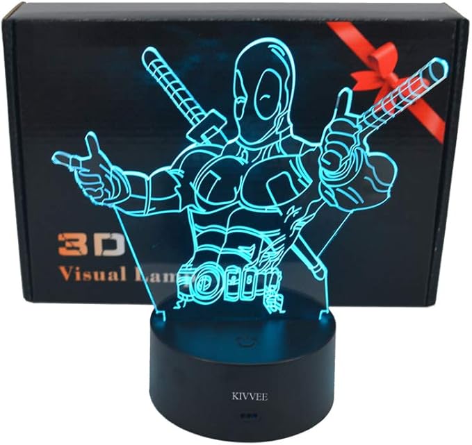 VALEN 3D Desk lamp Acrylic Deadpool Night Light 7 Color Change Furniture Decorative Colorful Gift Household Accessories Boy Toys - LeafyLoom