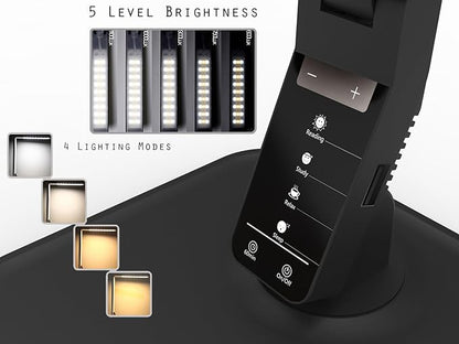 Desk Lamp, LED Dimmable Reading Light with Adjustable Lighting 5 Brightness Levels, 4 Light Colors and USB Charging Port Table Lamp (Piano Black) - LeafyLoom