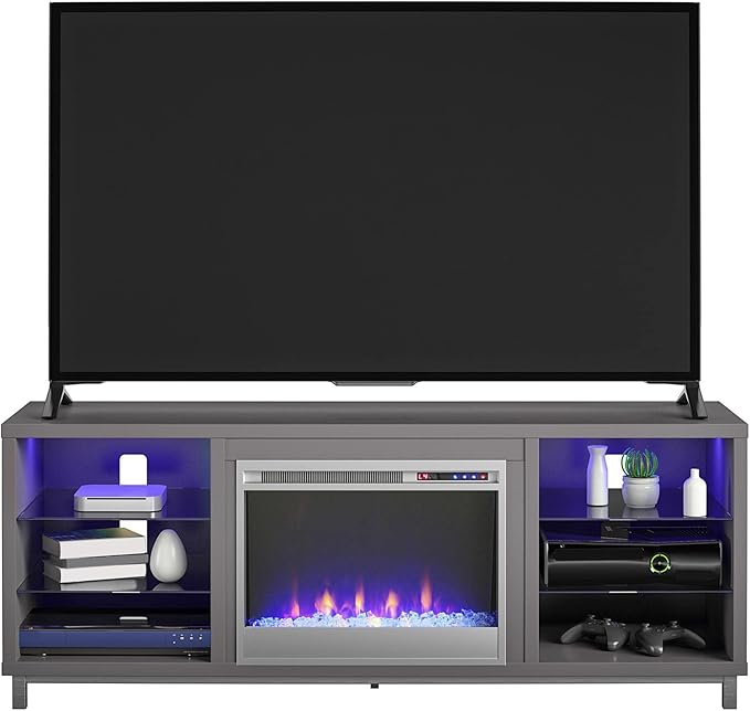 Ameriwood Home Lumina Fireplace Stand, TVs up to 70", Graphite Gray - LeafyLoom