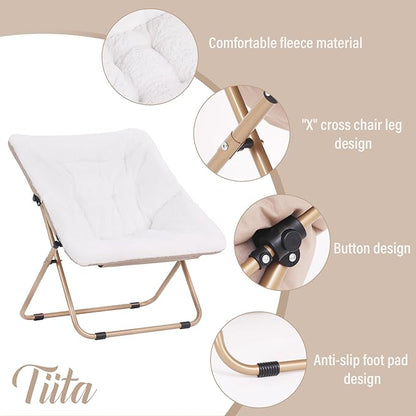 Tiita Comfy Saucer Chair, Soft Faux Fur Oversized Folding Accent Chair, Lounge Lazy Chair for Kids Teens Adults, Metal Frame Moon Chair for Bedroom, Living Room, Dorm Rooms - LeafyLoom