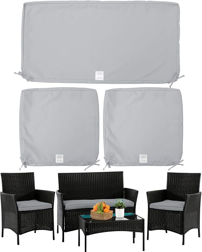 ClawsCover 3Pack Outdoor Seat Cushions Replacement Covers Fit for 4 Pieces Wicker Rattan Furniture Patio Conversation Set Loveseat Chair,38x19x2,19x19x2,Gray-Large (Include Cover Only) - LeafyLoom