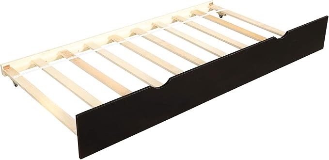 Twin Size Daybed with Hideaway Trundle,Multifunction Solid Wood Bed Frame,W/Wooden Slat Support and Guardrails,No Box Spring Needed,for Bedroom Children Room,Espresso - LeafyLoom