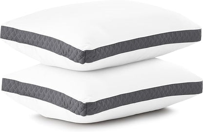 Lux Decor Bed Pillows for Sleeping - Pillows Queen Size Set of 2 - Hotel Quality Gusseted Down Alternative Pillows for Back, Stomach or Side Sleepers (Grey, 26x18) - LeafyLoom