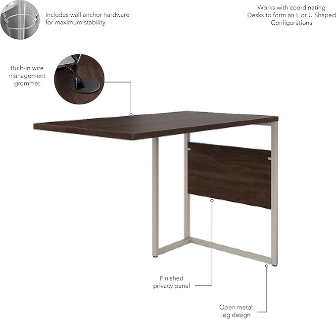 Bush Business Furniture Hybrid Desk Return/Bridge, 42W x 24D, Black Walnut - LeafyLoom