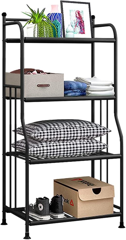 Shelving Unit Bakers Rack Metal Storage Shelves Laundry Shelf Organizer Standing Shelf Units for Laundry Kitchen Bathroom Pantry Closet Indoor and Outdoor (4 Tier, Black) - LeafyLoom