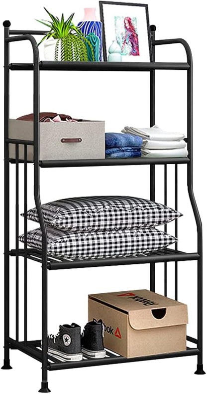 Shelving Unit Bakers Rack Metal Storage Shelves Laundry Shelf Organizer Standing Shelf Units for Laundry Kitchen Bathroom Pantry Closet Indoor and Outdoor (4 Tier, Black) - LeafyLoom