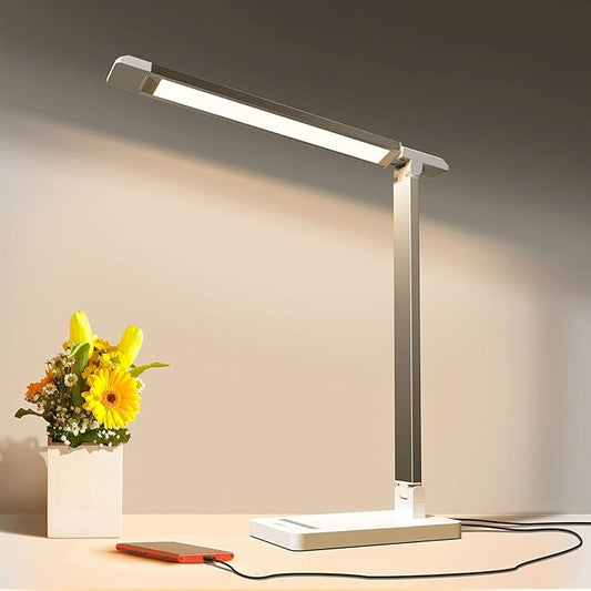 LED Desk Lamp with USB Port: Eye-Caring Office Desk Lamp with USB Charging Port 6-Level Brightness 5 Color Modes Touch Control Dimmable Portable Desk Light for College Dorm Room Home Office - LeafyLoom