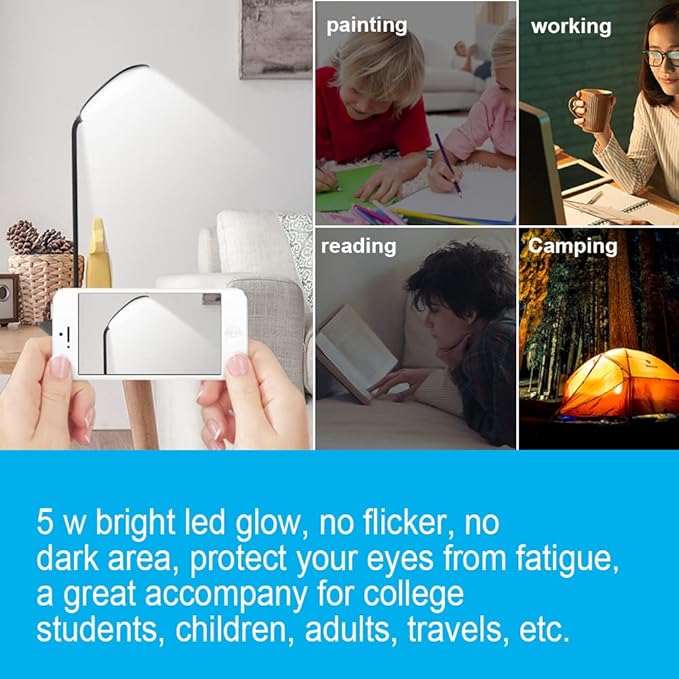 DEEPLITE LED Desk Lamp with Flexible Gooseneck 3 Level Brightness, Battery Operated Table Lamp 5W Touch Control, Compact Portable lamp for Dorm Study Office Bedroom, Eye-Caring and Energy Saving - LeafyLoom