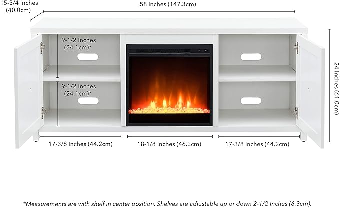 Henn&Hart Rectangular TV Stand with Crystal Fireplace for TV's up to 65" in White, TV Stands for the Living Room - LeafyLoom