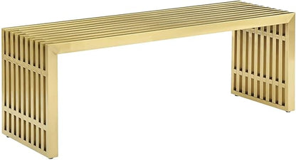 Modway Gridiron Contemporary Modern Gold Stainless Steel Medium Bench, 46.5" - LeafyLoom