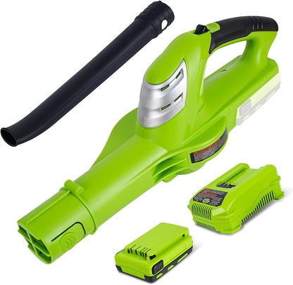 HARDELL 18V Cordless Leaf Blower, Battery Powered Leaf Blower for Lawn Care, Electric Mini Leaf Blower, 130MPH/98CFM, Bright Green (Battery & Charger Included) - LeafyLoom