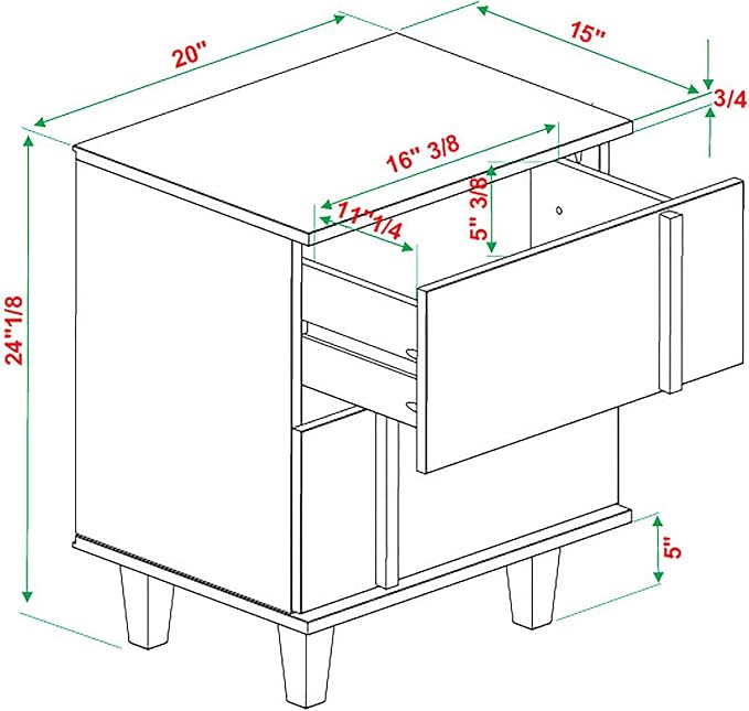 Walker Edison Sprague Contemporary Detailed Drawer Solid Wood Nightstand, 20 Inch, Caramel - LeafyLoom