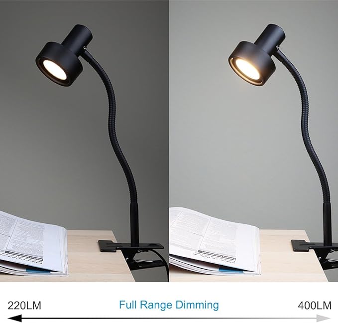 O’Bright LED Clip on Light for Bed Headboard/Desk, Dimmable LED Desk Lamp with Metal Clamp, 5W LED, Flexible Gooseneck, Adjustable Brightness for Eye-Care Reading, Vintage Design (Metal Black) - LeafyLoom