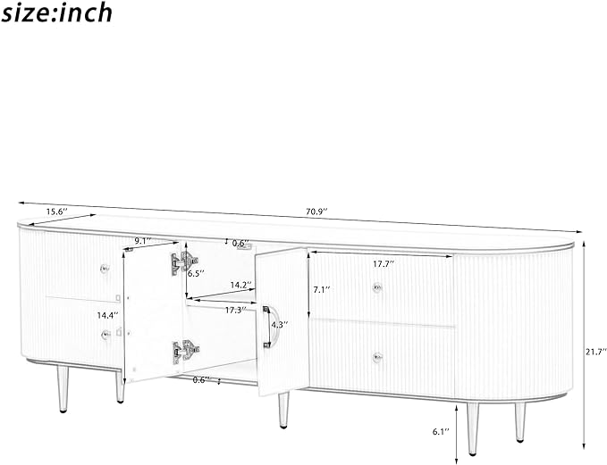 Merax Modern TV Stand for Televisions up to 80 Inches, Entertainment Center with 4 Drawers and 1 Cabinet, Wood Console Table with Metal Legs and Handles for Living Room, 70.9" Length, White - LeafyLoom