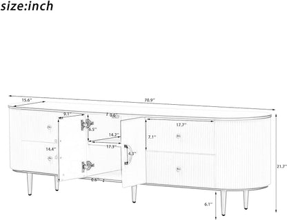 Merax Modern TV Stand for Televisions up to 80 Inches, Entertainment Center with 4 Drawers and 1 Cabinet, Wood Console Table with Metal Legs and Handles for Living Room, 70.9" Length, White - LeafyLoom