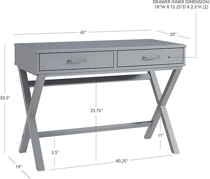 Linon Grey Campaign Style Sawyer Desk - LeafyLoom