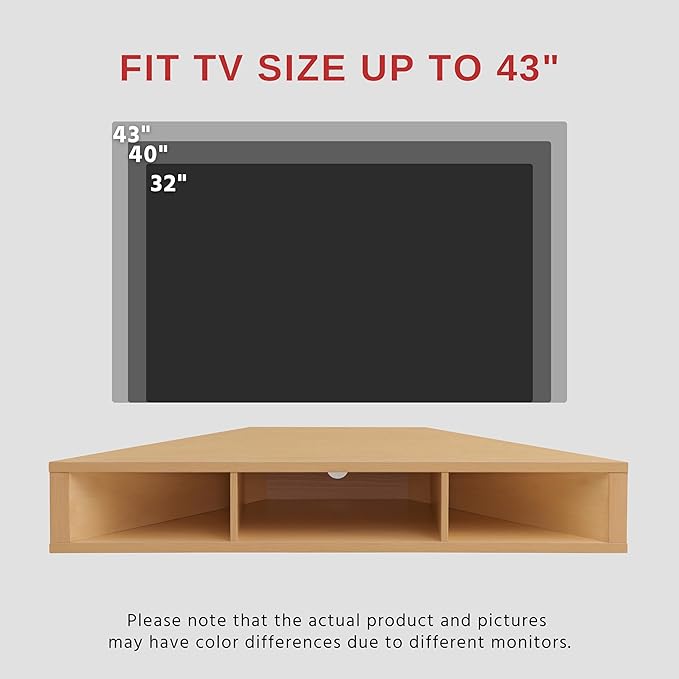 24/7 Shop at Home French 47 inch Modern TV Stand with Storage, Floating Corner Shelf for Wall, Wood Entertainment Center with Shelves for Living Room, Bedroom, Family, Gingko Maple - LeafyLoom