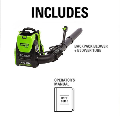 Greenworks 80V (180 MPH / 610 CFM / 75+ Compatible Tools) Cordless Brushless Backpack Blower, Tool Only - LeafyLoom