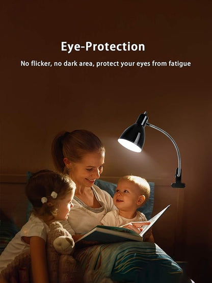 Desk lamp Eye-Caring Table Lamps, 360°Rotation Gooseneck Clip on Lamp Reading Light Portable Reading Book Light, Clamp Light, Study Desk Lamps for Bedroom and Office Home Lighting (Black) - LeafyLoom