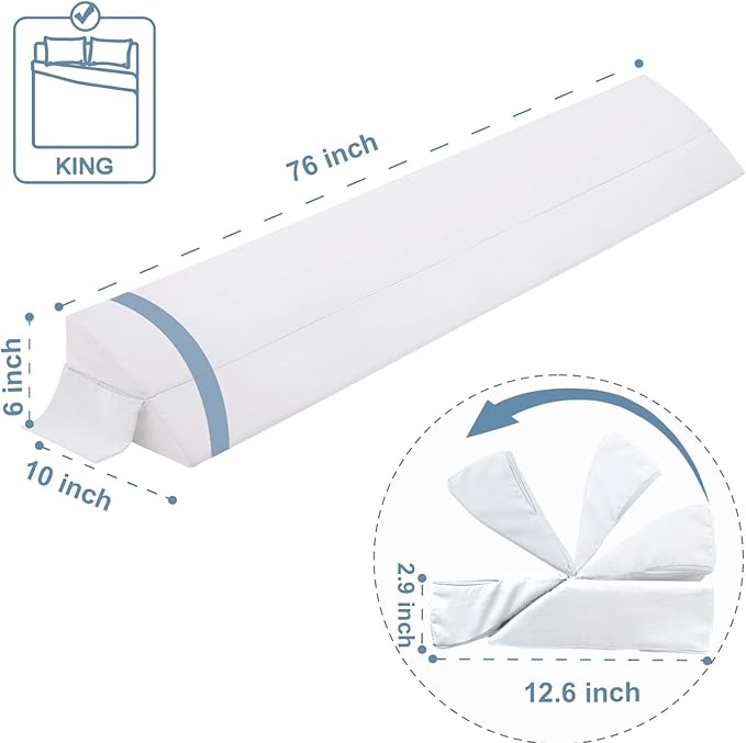 Limthe Bed Wedge Pillow for Headboard King Size,Bed Gap Filler Adjustable,Mattress Gap Filler,Foam Triangle Bloster Pillow Stopper Fill Gap (0-7") Between Headboard/Wall and Mattress White 76"x10"x6" - LeafyLoom