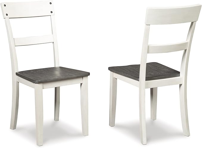 Signature Design by Ashley Nelling Modern Farmhouse 18" Weathered Dining Chair, Set of 2, White & Dark Brown - LeafyLoom