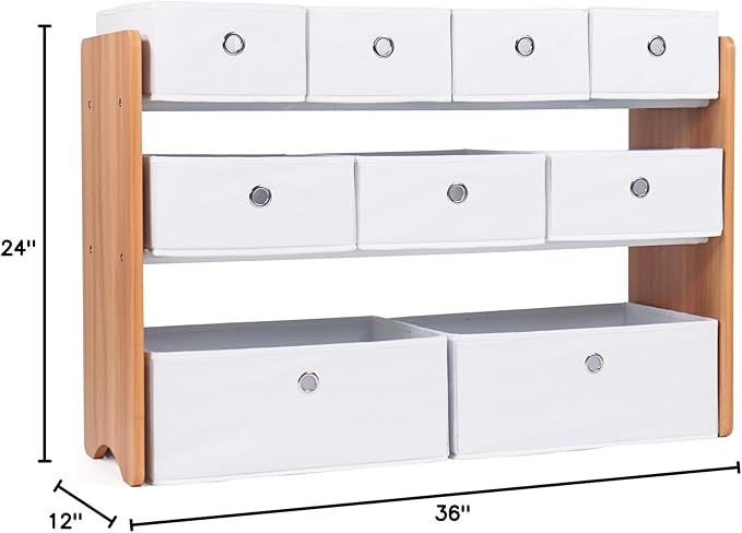 Humble Crew Kids Toy Organizer with 9 Collapsible Fabric Storage, Natural Wood and White Bins - LeafyLoom