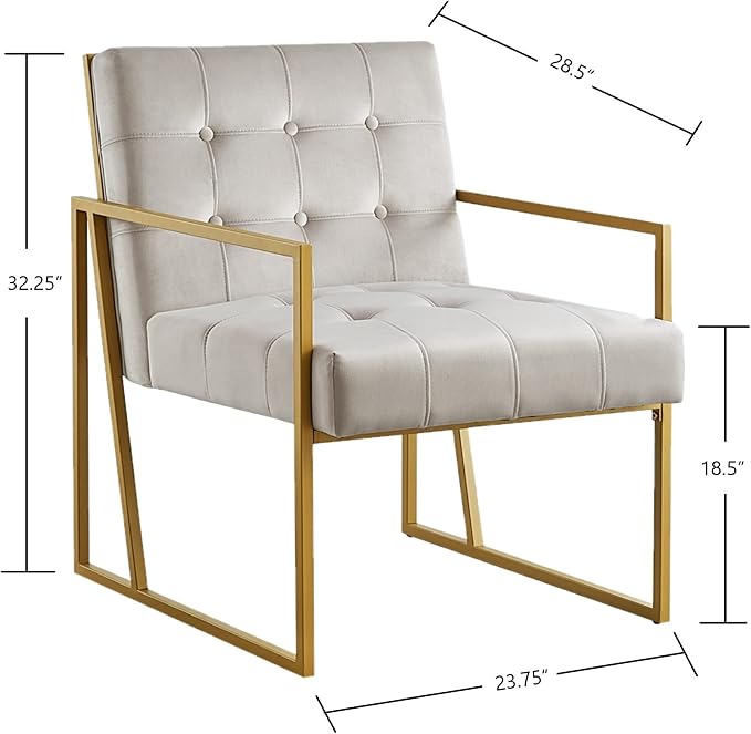 24KF Modern Taupe Velvet Button Tufted Accent Chair with Golden Metal Stand, Decorative Furniture Chairs for Living Room Bedroom - Taupe - LeafyLoom