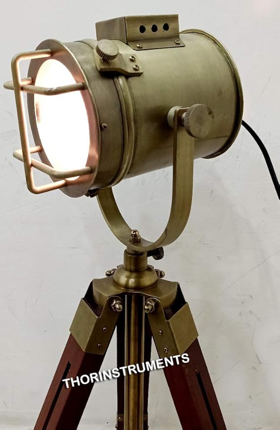 THOR INSTRUMENTS Antique Marine Small Desk Spotlight Maritime Brown Tripod Nautical Office Lamp Rustic Vintage Home Decor Gifts - LeafyLoom