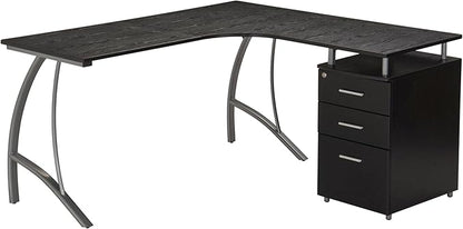 Techni Mobili Modern Computer File Cabinet and Storage L-Shaped Desk, Espresso - LeafyLoom