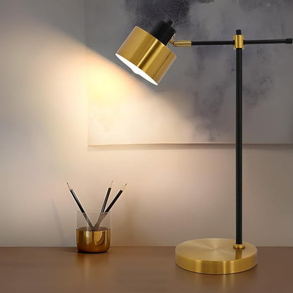 OYEARS 22.2“ Modern Industrial Desk Lamp for Reading LED Metal Table Lamp Light for Office Bedroom Study Room Living Room Nightstand Bedside Lamps Gold and Matte Black Accent Finish (Bulb Included) - LeafyLoom