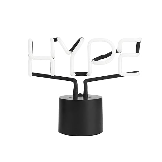 Amped & Co HYPE Real Neon Light Novelty Desk Lamp, Large 9.6x8.3", White Glow - LeafyLoom